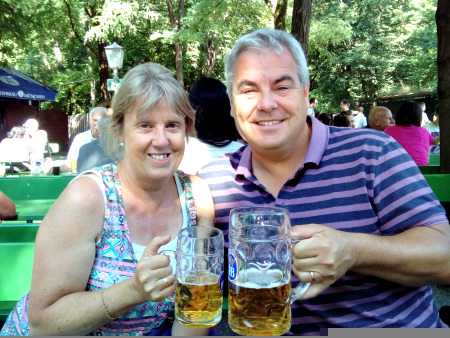 Jon and Jo with another beer in the English Garden