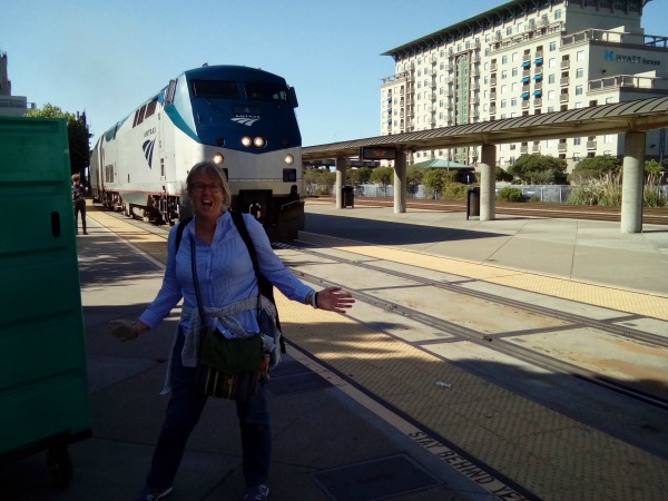 Emeryville station in Oakland, California as Amtrak train 6 arrives